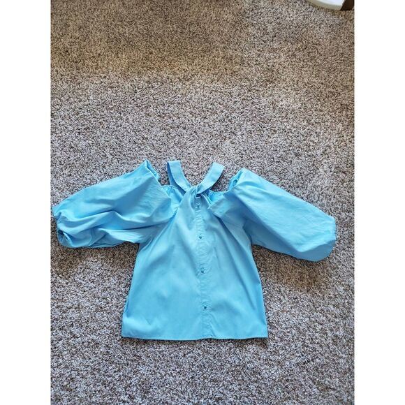 INC International Concepts Button Up Cold Shoulder Top Blue M New - Picture 9 of 10